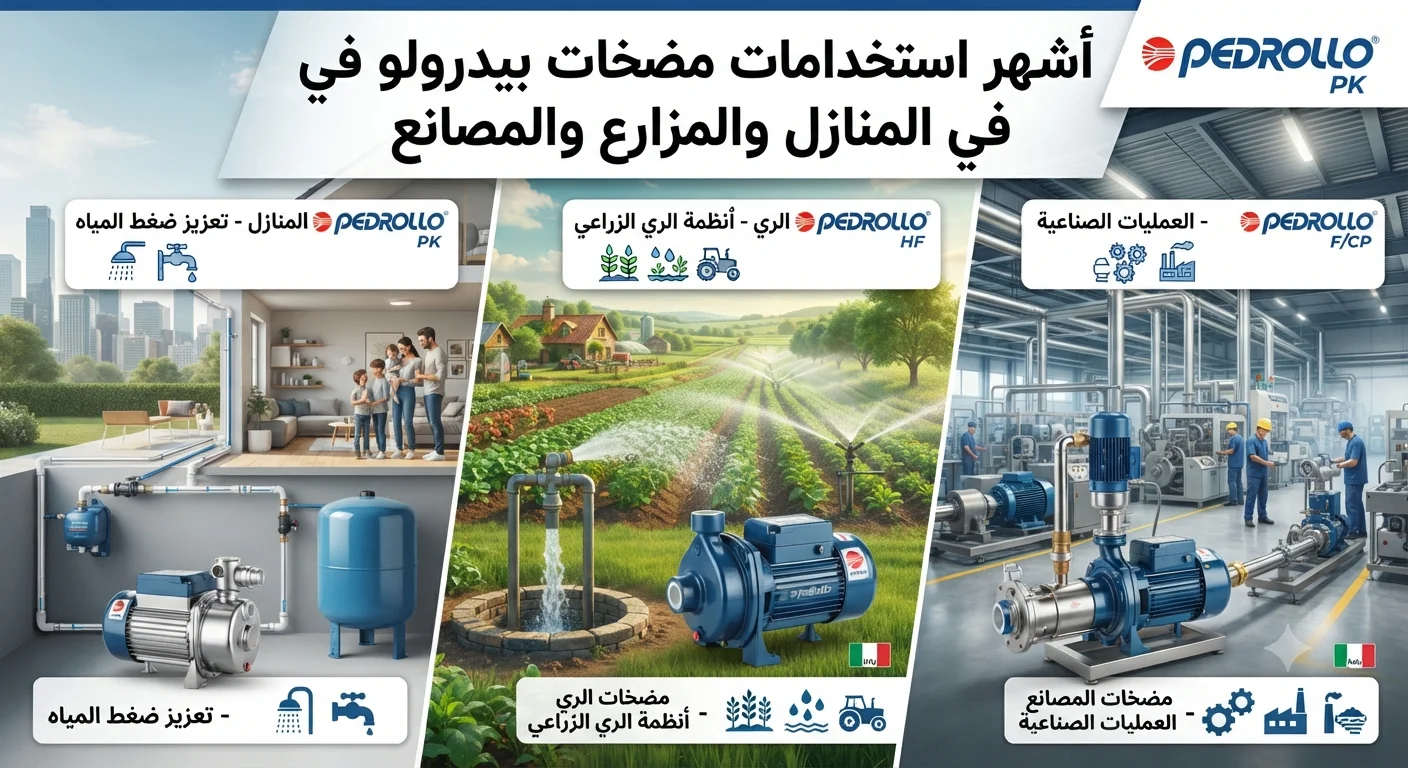 أشهر استخدامات مضخات بيدرولو في المنازل والمزارع والمصانع دليل شامل لاختيار الحل المناسب لكل تطبيق