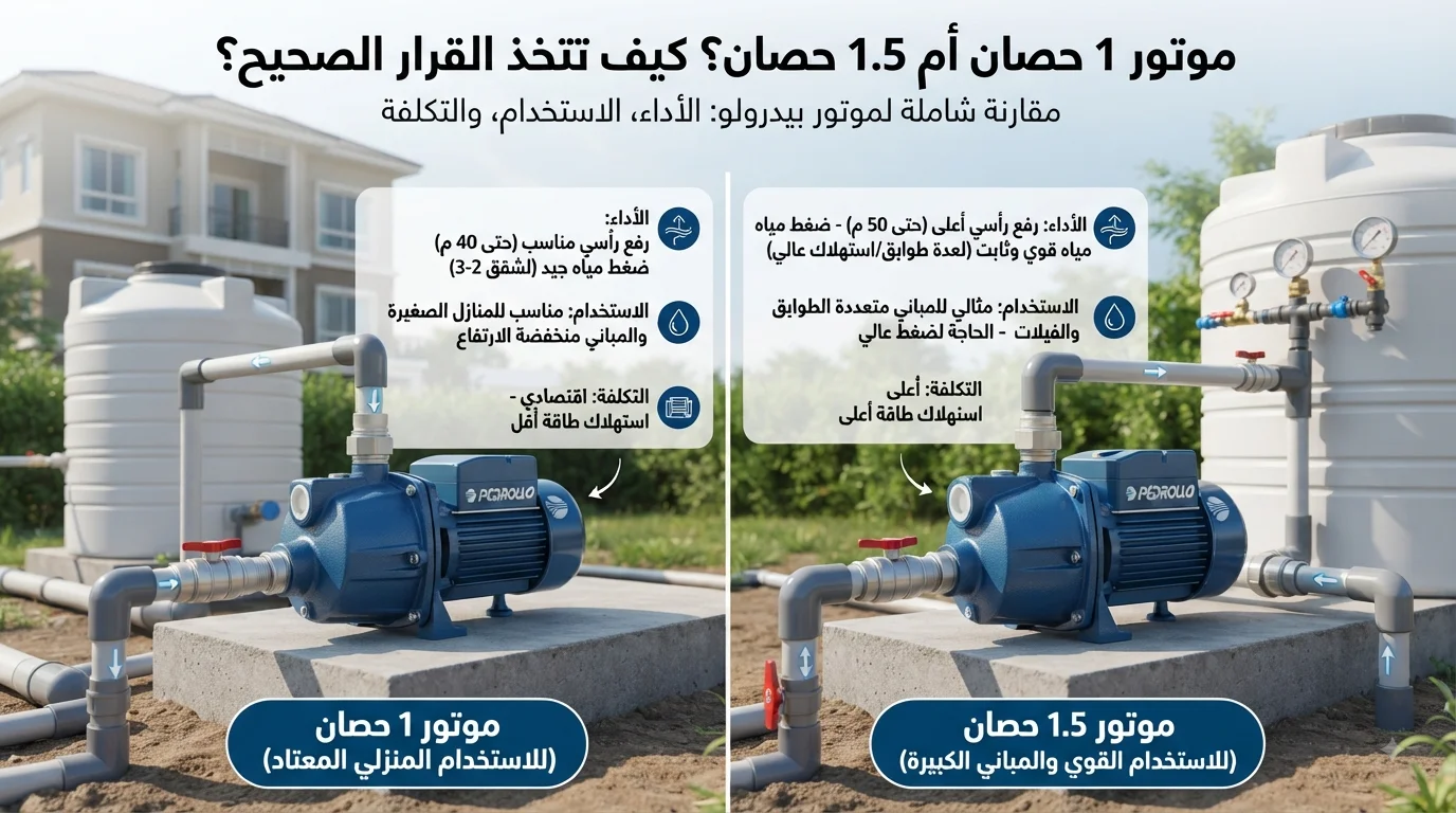 موتور 1 حصان أم 1.5 حصان؟ كيف تختار القدرة المناسبة لرفع المياه وضغطها؟