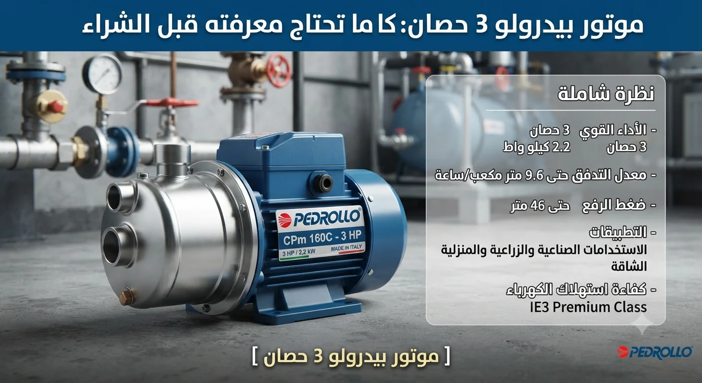 موتور بيدرولو 3 حصان كل ما تحتاج معرفته قبل الشراء من المواصفات والأداء والاستخدامات